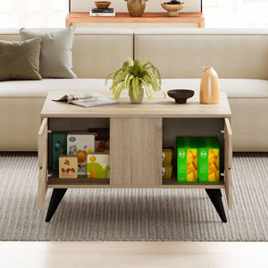 Farmhouse Accent Modern Coffee Table with Storage for Living Room Bedroom-Natural
