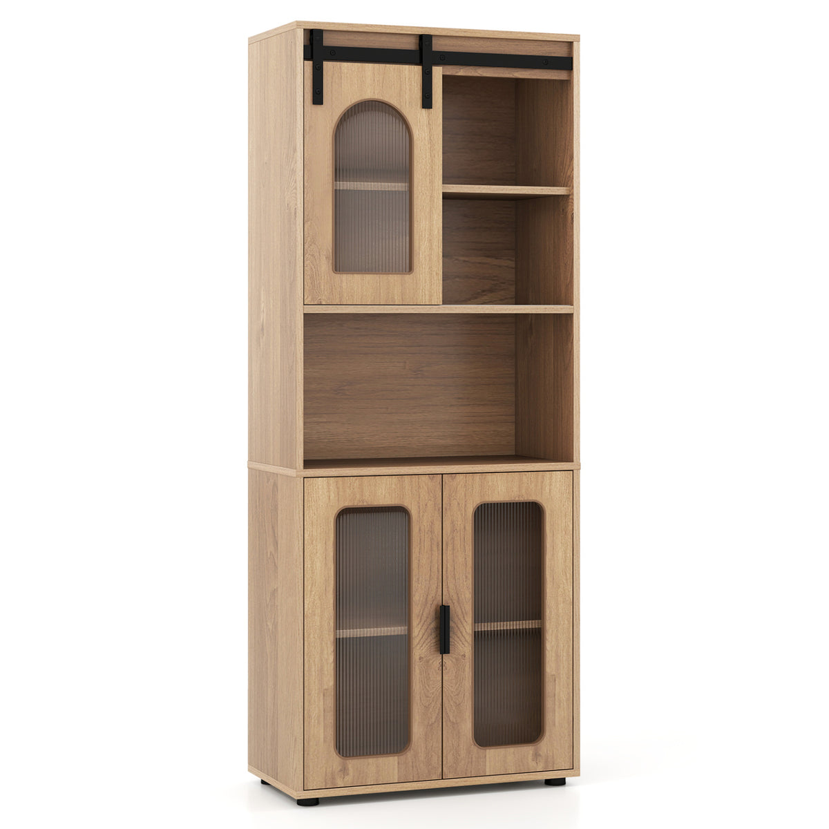 Farmhouse Bathroom Floor Cabinet with Sliding Barn Door-Natural