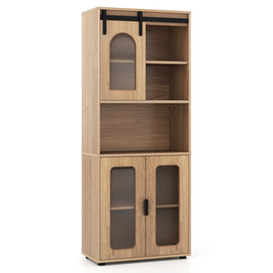 Farmhouse Bathroom Floor Cabinet with Sliding Barn Door-Natural