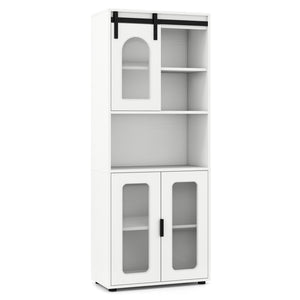 Farmhouse Bathroom Floor Cabinet with Sliding Barn Door-White
