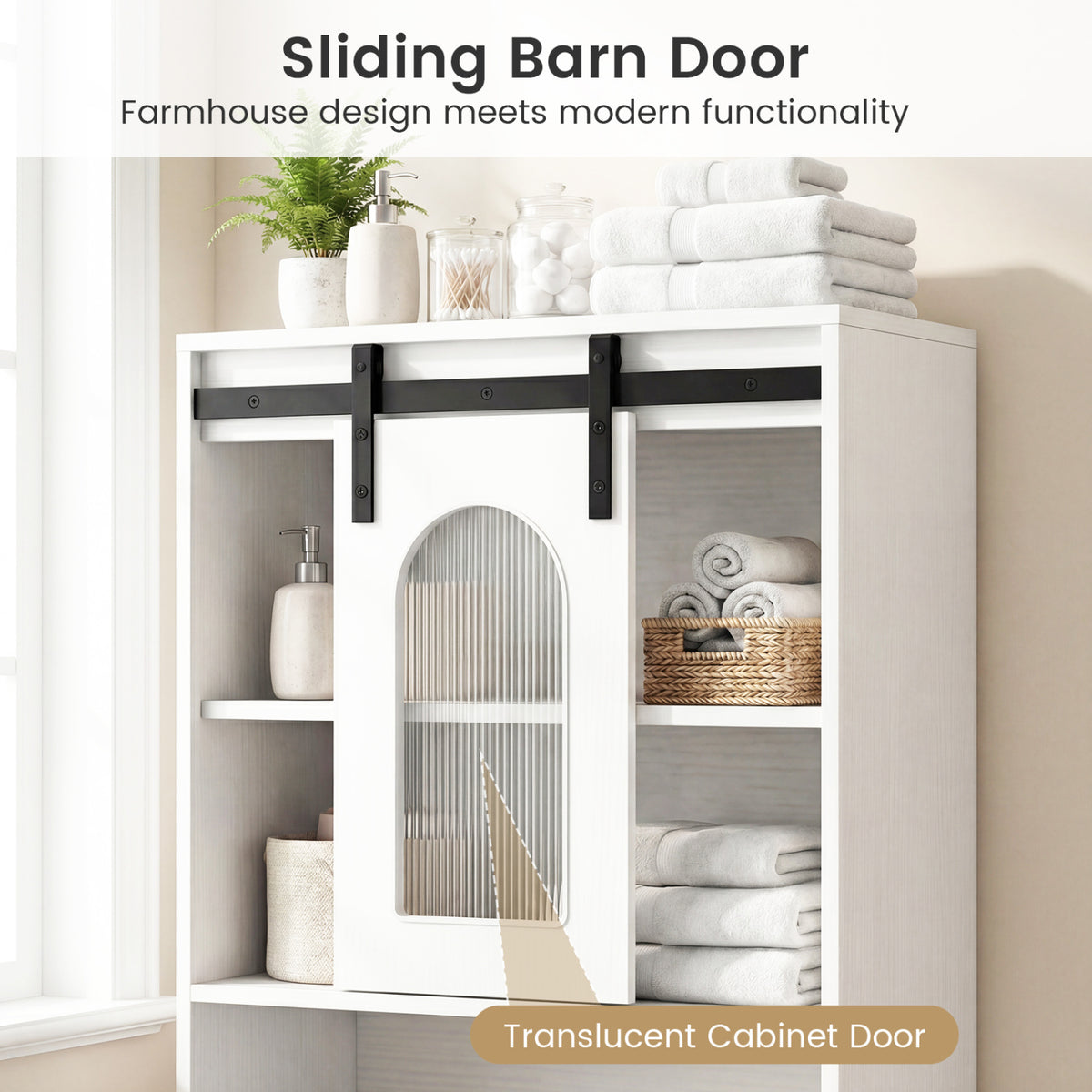 Farmhouse Bathroom Floor Cabinet with Sliding Barn Door-White