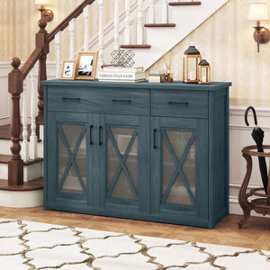 Farmhouse Buffet Sideboard 3-Door Kitchen Storage Cabinet with 2 Drawers-Turquoise