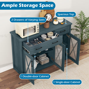 Farmhouse Buffet Sideboard 3-Door Kitchen Storage Cabinet with 2 Drawers-Turquoise