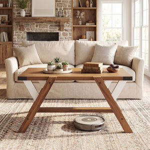 Farmhouse Center Table with Decorative Nailhead Accents for Living Room-Walnut