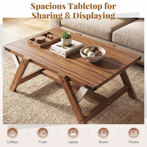 Farmhouse Center Table with Decorative Nailhead Accents for Living Room-Walnut