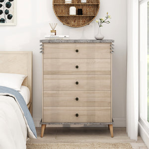 Farmhouse Chest Dresser of Drawers Tall Storage Organizer-Grey