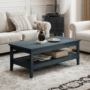 Farmhouse Coffee Table Rustic Cocktail Center Table with Thickened Tabletop-Blue