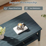 2-Tier Mid Century Modern Coffee Table with Storage Shelves Compartments-Blue