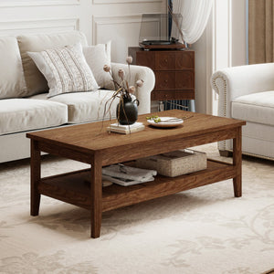 Farmhouse Coffee Table Rustic Cocktail Center Table with Thickened Tabletop-Walnue