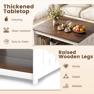 Farmhouse Coffee Table 31 Inch Square Coffee Table with Storage Shelf-White