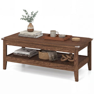 Farmhouse Coffee Table Rustic Cocktail Center Table with Thickened Tabletop-Walnut