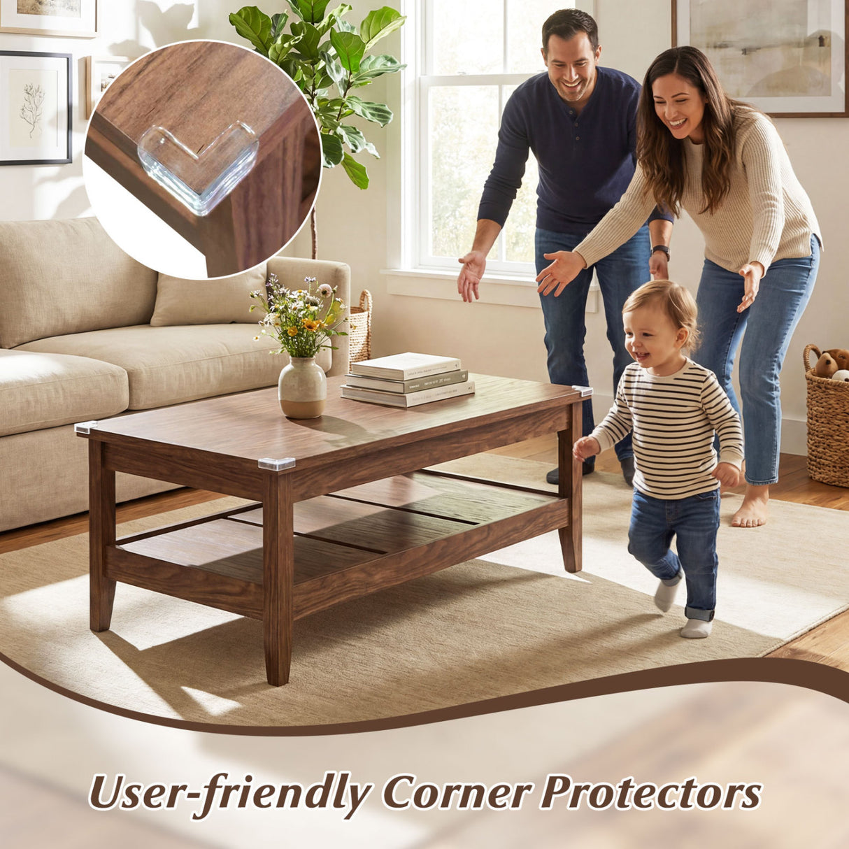 Farmhouse Coffee Table Rustic Cocktail Center Table with Thickened Tabletop-Walnut