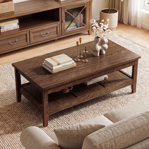 Farmhouse Coffee Table Rustic Cocktail Center Table with Thickened Tabletop-Walnut