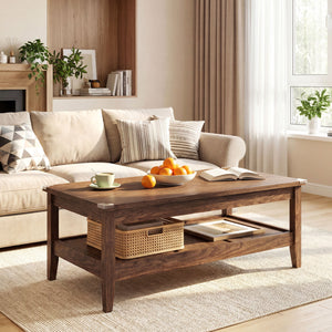 Farmhouse Coffee Table Rustic Cocktail Center Table with Thickened Tabletop-Walnut