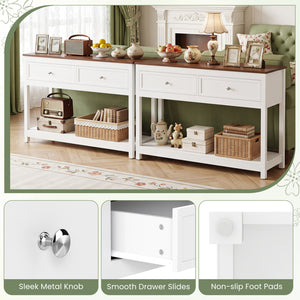 Farmhouse Console Table with 2 Drawers & Open Storage Shelf-White