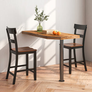 Farmhouse Dining Bar Stool Set of 2 with Solid Rubber Wood Frame-Black