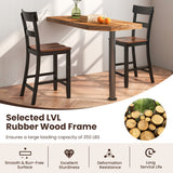 Farmhouse Dining Bar Stool Set of 2 with Solid Rubber Wood Frame-Black