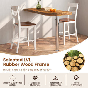 Farmhouse Dining Bar Stool Set of 2 with Solid Rubber Wood Frame-White