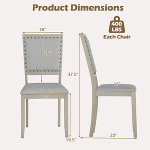 Farmhouse Dining Chair Set of 2 Fabric Upholstered Kitchen Chairs-Grey