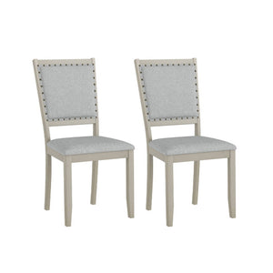 Farmhouse Dining Chair Set of 2 Fabric Upholstered Kitchen Chairs-Grey