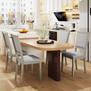 Farmhouse Dining Chair Set of 2 Fabric Upholstered Kitchen Chairs-Grey