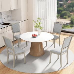 Farmhouse Dining Chair Set of 2 Fabric Upholstered Kitchen Chairs-Grey