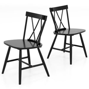 Farmhouse Kitchen Dining Chair Set of 2 with Rubber Wood Frame-Black