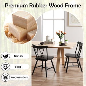 Farmhouse Kitchen Dining Chair Set of 2 with Rubber Wood Frame-Black