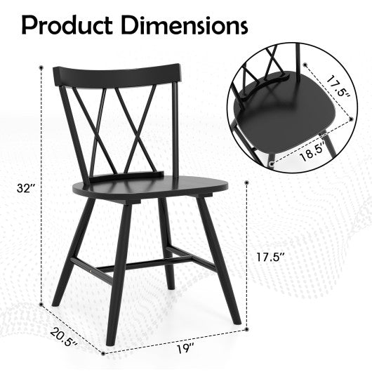 Farmhouse Kitchen Dining Chair Set of 2 with Rubber Wood Frame-Black