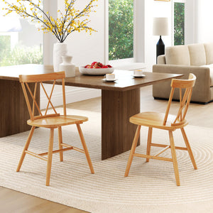 Farmhouse Kitchen Dining Chair Set of 2 with Rubber Wood Frame-Natural