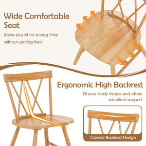 Farmhouse Kitchen Dining Chair Set of 2 with Rubber Wood Frame-Natural