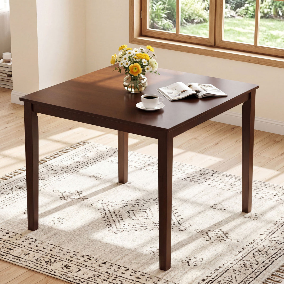 Farmhouse Dining Table for 4 People 35 Inches Square Kitchen Table-Walnut