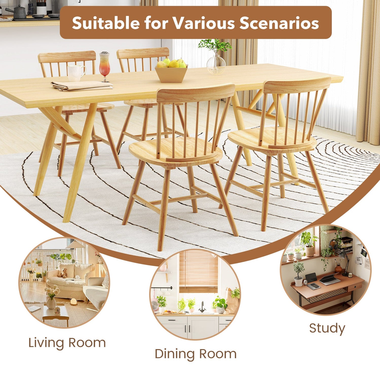 Farmhouse Kitchen Chair Set of 2 with Rubber Wood Frame-Natural by DirectDeals