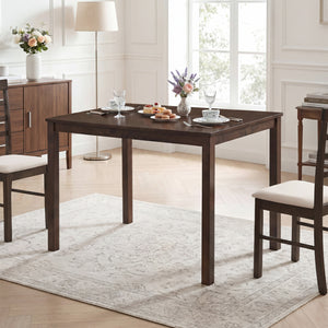 Farmhouse Kitchen Table for 4 with Solid Rubber Wood Frame for Dining Room-Brown
