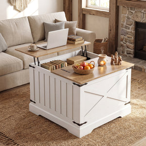Farmhouse Lift Top Coffee Table with Hidden Storage Compartment-Brown