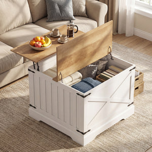 Farmhouse Lift Top Coffee Table with Hidden Storage Compartment-Brown