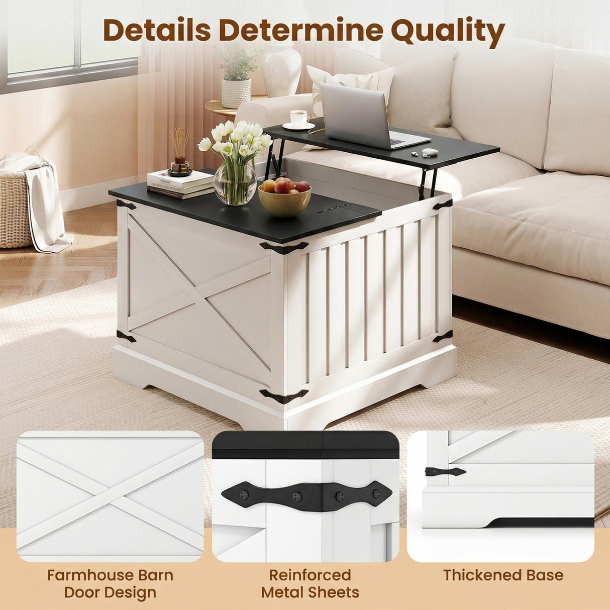 Farmhouse Lift Top Coffee Table with Hidden Storage Compartment-Black