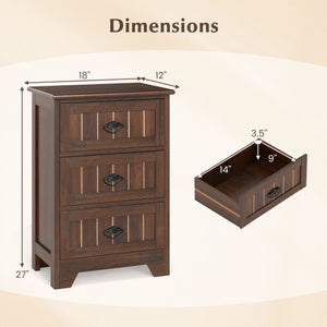 Farmhouse Nightstand with 3 Storage Drawers and Handles-Walnut
