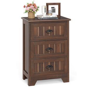 Farmhouse Nightstand with 3 Storage Drawers and Handles-Walnut
