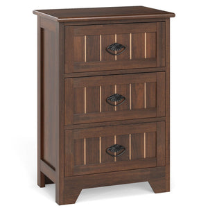 Farmhouse Nightstand with 3 Storage Drawers and Handles-Walnut