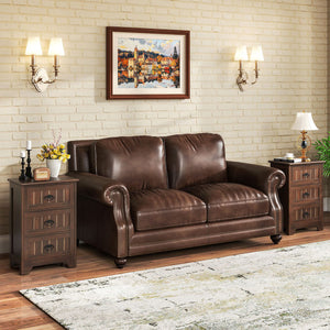 Farmhouse Nightstand with 3 Storage Drawers and Handles-Walnut