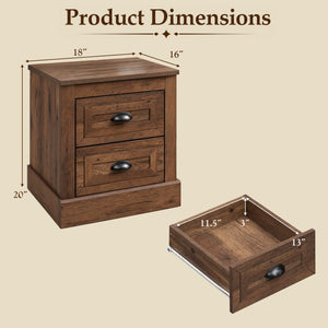 Farmhouse Nightstand with 2 Drawers & Storage for Living Room Bedroom-Brown
