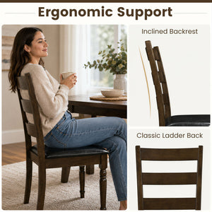 Farmhouse PU Leather Upholstered Dining Chairs Set of 2-Brown