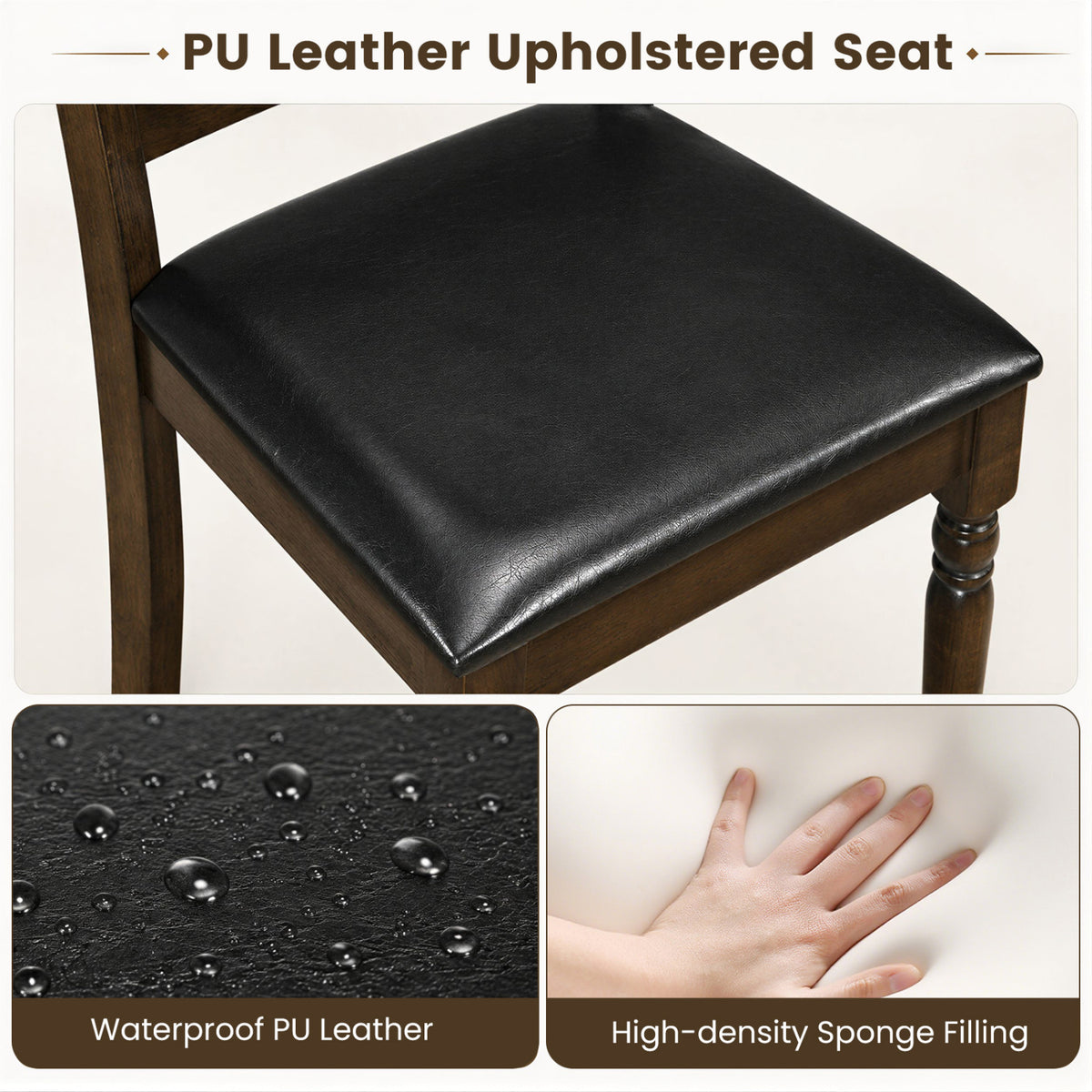 Farmhouse PU Leather Upholstered Dining Chairs Set of 4-Brown