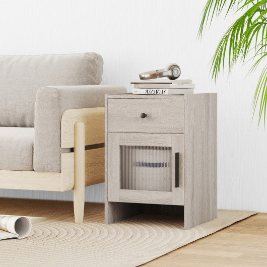 Nightstand with Drawer and Cabinet-Antique Brush White