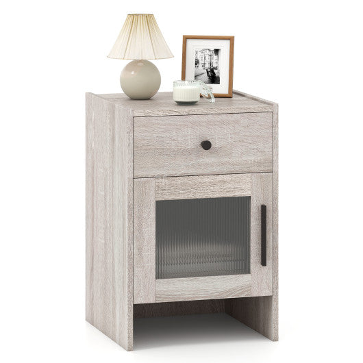 Nightstand with Drawer and Cabinet-Antique Brush White