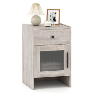Nightstand with Drawer and Cabinet-Antique Brush White