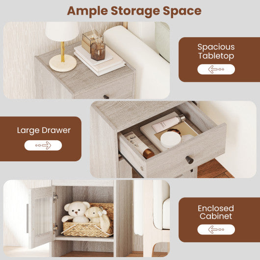 Nightstand with Drawer and Cabinet-Antique Brush White