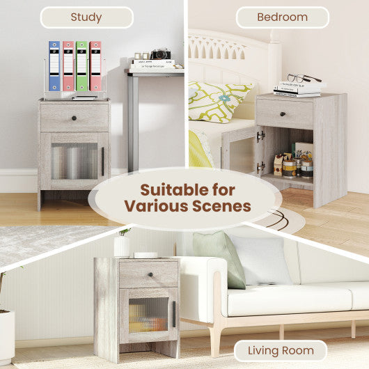 Patio Rattan Glider Chair with Acacia Wood Frame and Wicker Seat Back