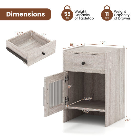 Nightstand with Drawer and Cabinet-Antique Brush White